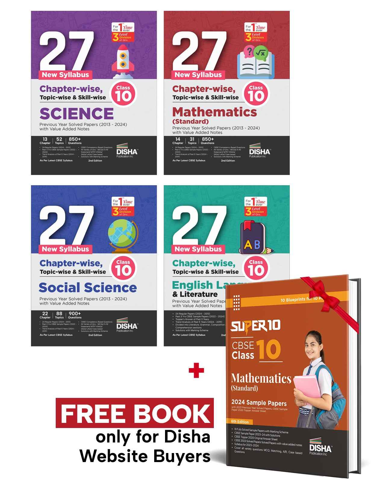 Combo (set of 4 Books) 27 New Syllabus Chapter-wise, Topic-wise & Skill-wise CBSE Class 10 Science, Mathematics, Social Studies & English Previous Year Solved Papers (2013 - 2024) 2nd Edition