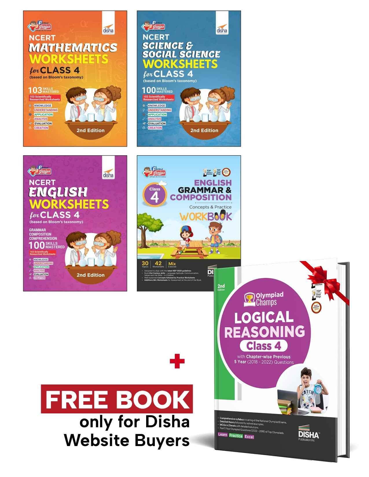 Combo (set of 4 Books) Perfect Genius Class 4 NCERT Science, Social Studies, Mathematics, English Grammar & Comprehension Worksheets | Follows NEP 2020 Guidelines | Bloom s Taxonomy