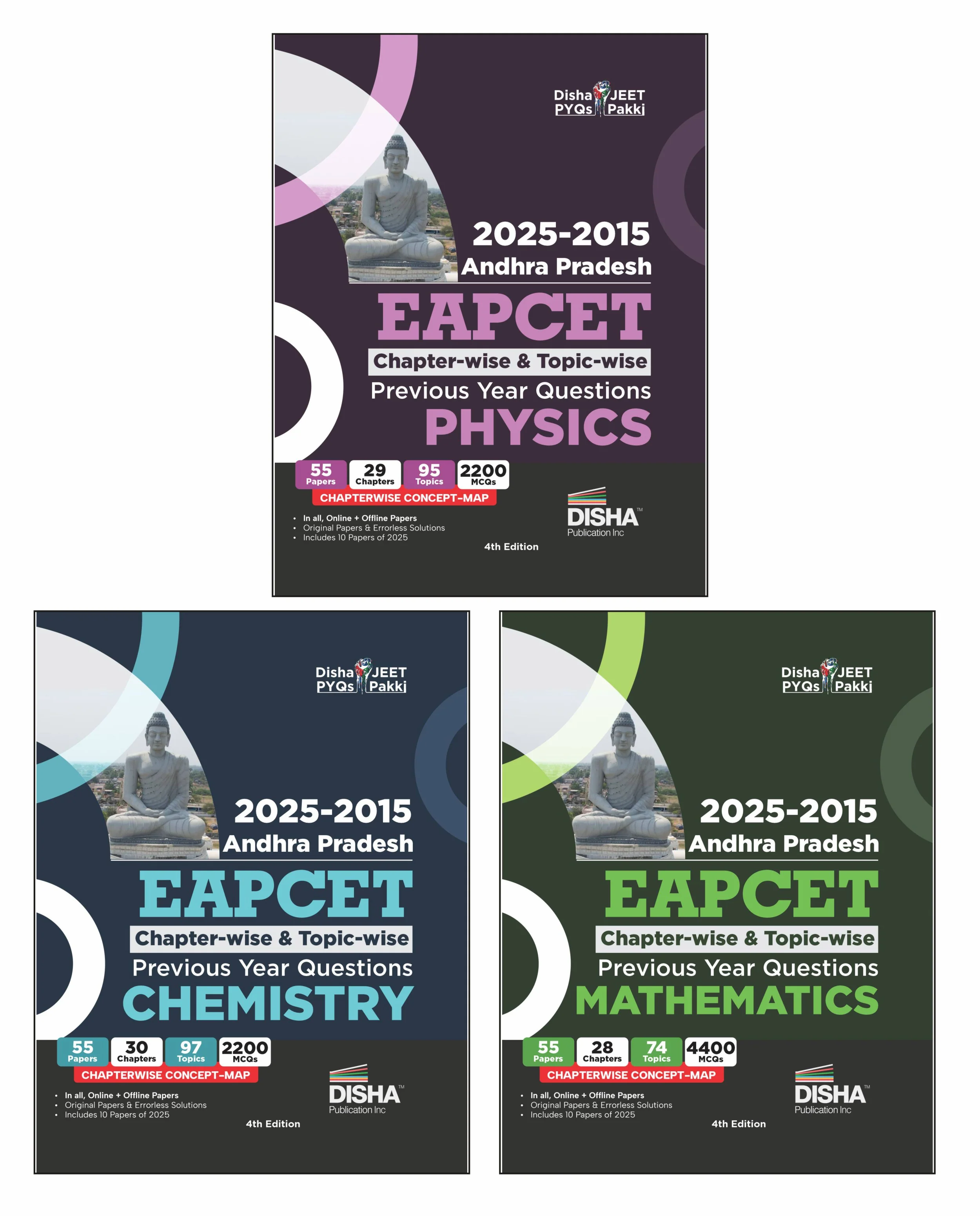 Disha 2025 - 2015 Andhra Pradesh EAPCET Chapter-wise & Topic-wise Physics, Chemistry & Mathematics Previous Year Solved Papers with Concept Maps 4th Edition| 7000+ PYQs PCM Question Bank for 2026 Exams