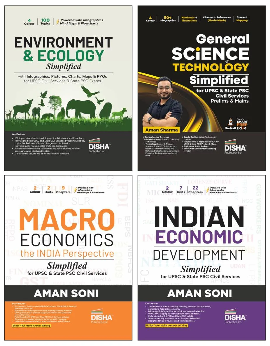 Disha Combo (4 Books) Master Indian Economy, Science Technology, Environment & Ecology with Mains Answer Writing for UPSC & State PSC Civil Services | General Studies Paper 3 | Simpified Series