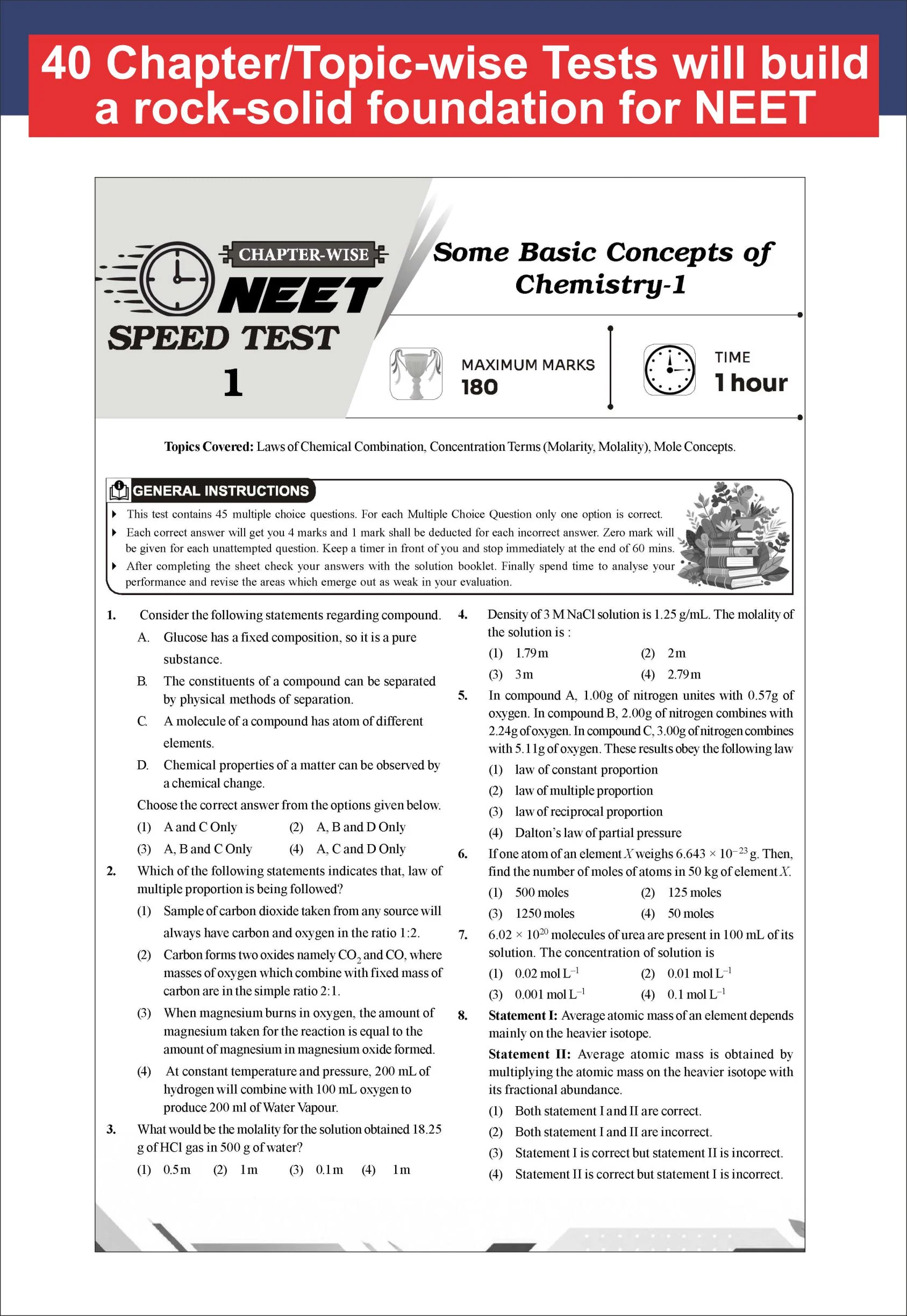 Disha ToppersClub 51 Speed Tests with detailed Solutions for NEET CHEMISTRY | Improve your Speed, Strike Rate & Score 180/ 180 | For NEET 2027 - Image 10