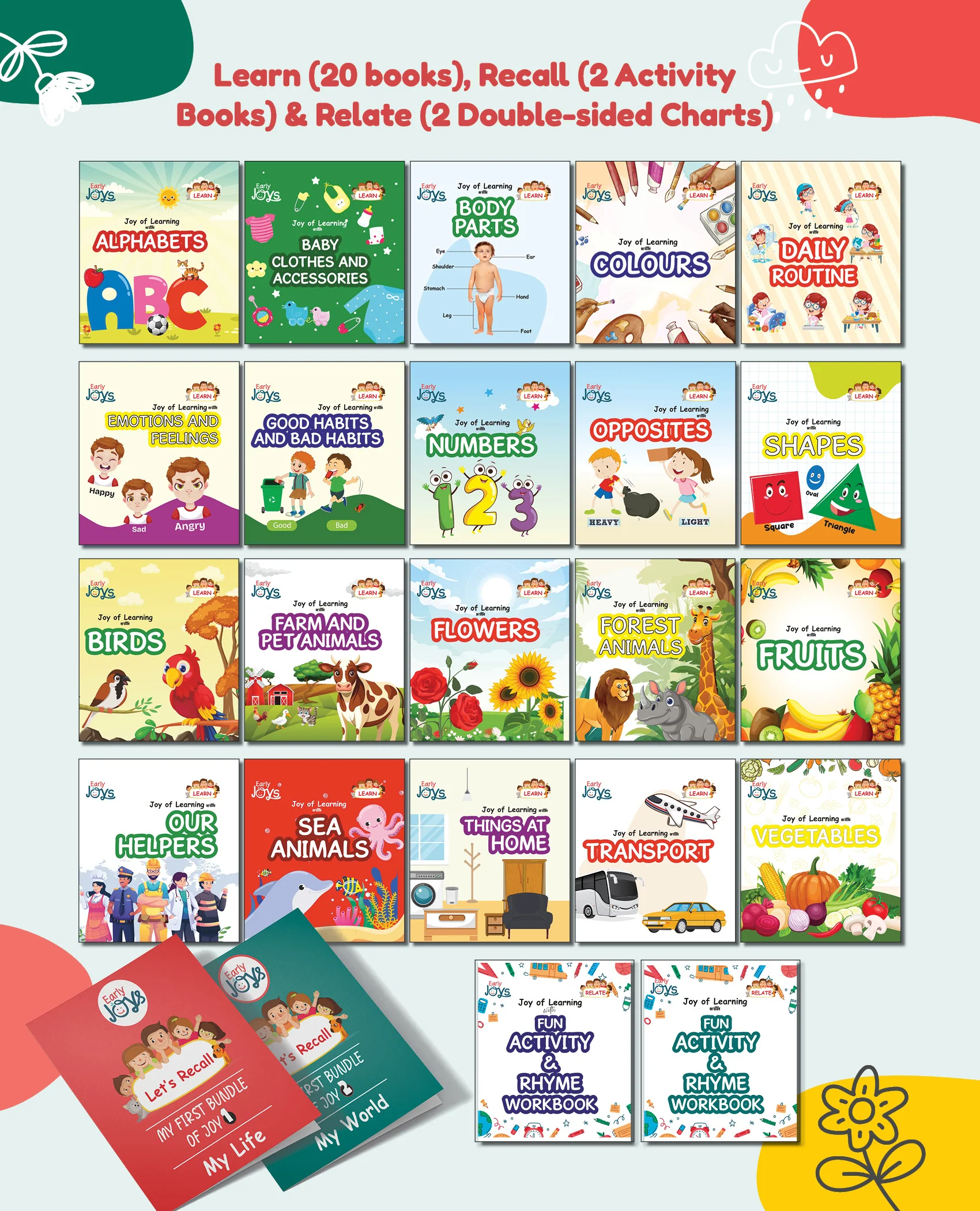 Disha First Learning Library Box Set Combo for 1 - 5 Year Kids |Early Joys - My First Bundle of Joy 1 & 2 - MY LIFE & MY WORLD | Learn, Recall, Relate | 20 Books, 2 Activity Books & 2 Double Sided Charts| Mini Learning Library / 2th Edition - Image 2