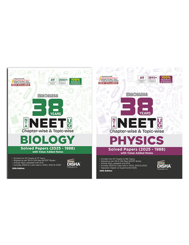 Errorless 38 Years NTA NEET Biology + Physics PYQ (2025–1988) | Set of 2 Books | 20th Edition | NCERT Based | Solved Papers & Notes
